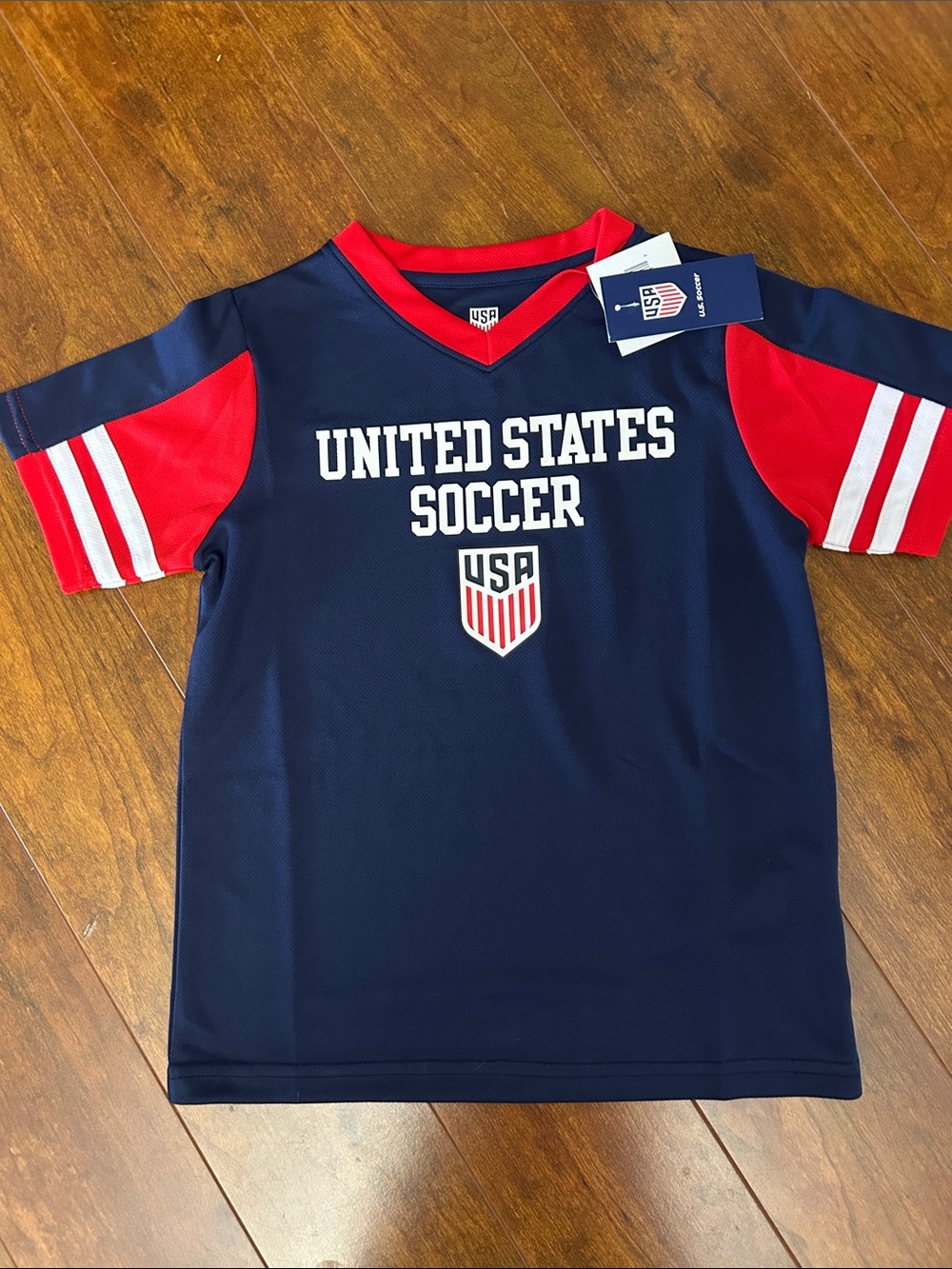 USA Soccer Kids'  Size XS Navy and Red Short-Sleeve Performance Tee